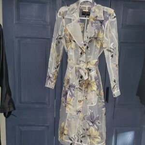 Kathy Ireland Floral Trench Coat - Purple and Yellow